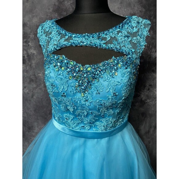 Morilee NWT Size 10 Beaded Lace Keyhole Dress #9335 Freeze Blue Homecoming $290 - Picture 4 of 16